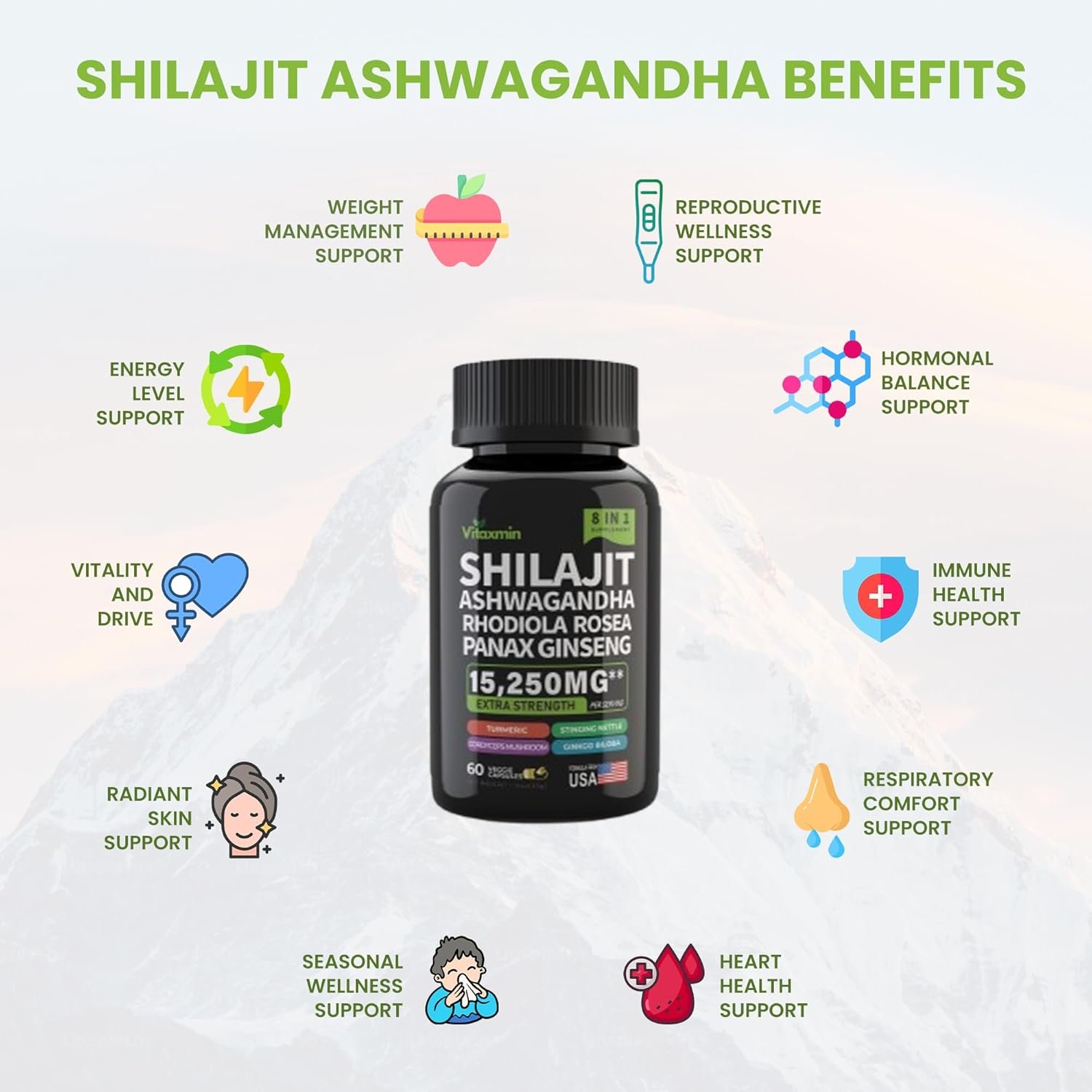 Vitaxmin 8-in-1 Shilajit Supplement – Extra Strength Energy, Stress & Vitality Formula - Image 4