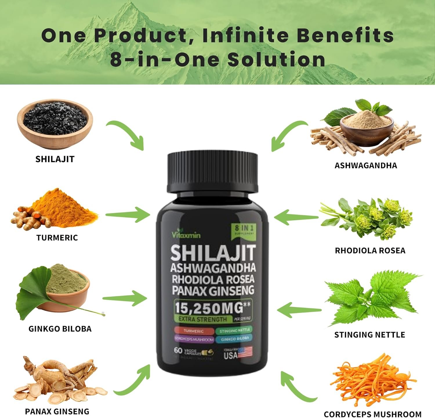 Vitaxmin 8-in-1 Shilajit Supplement – Extra Strength Energy, Stress & Vitality Formula - Image 8