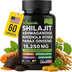 Vitaxmin 8-in-1 Shilajit Supplement – Extra Strength Energy, Stress & Vitality Formula