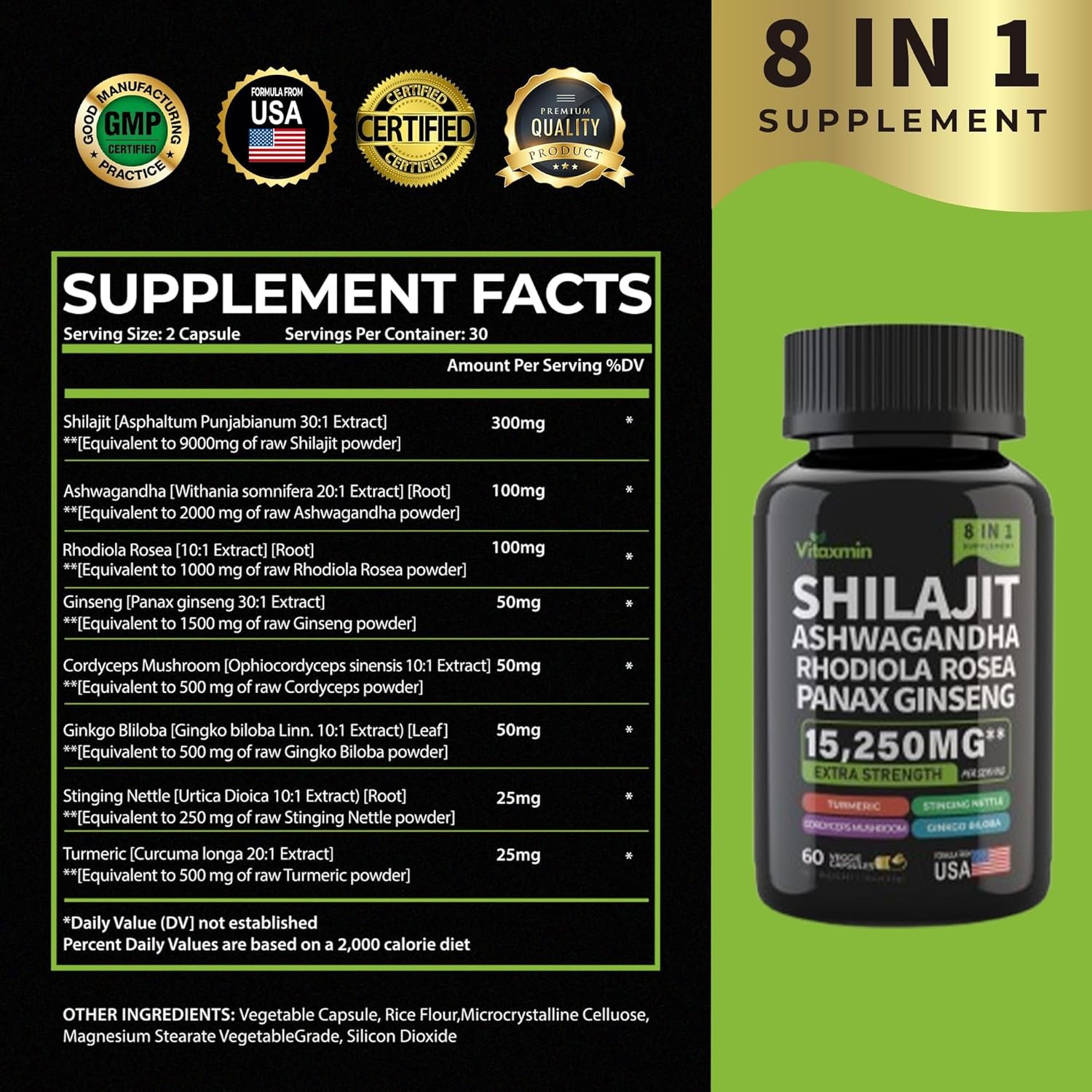 Vitaxmin 8-in-1 Shilajit Supplement – Extra Strength Energy, Stress & Vitality Formula - Image 7
