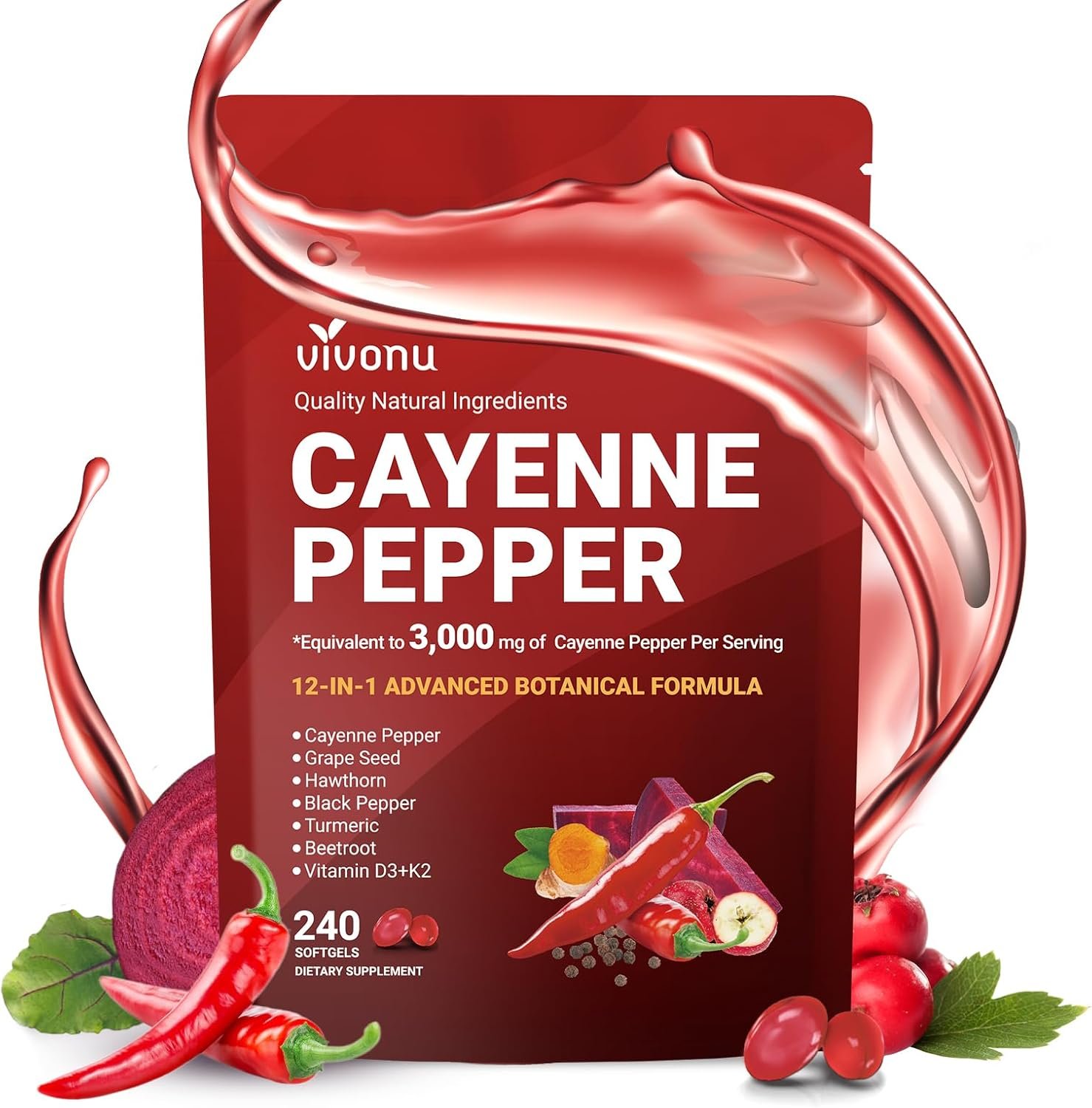 VivoNu Cayenne Pepper 12-in-1 Advanced Botanical Formula – 240 Softgels